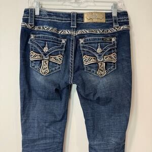 Miss Me Women's Signature Boot Jeans Cross Back Sequin Bling 28 Blue Denim